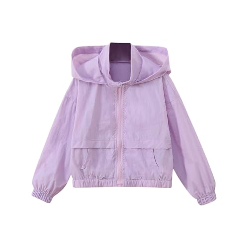 Kids Girls Rainproof Hooded Jackets Zipper Long Sleeve